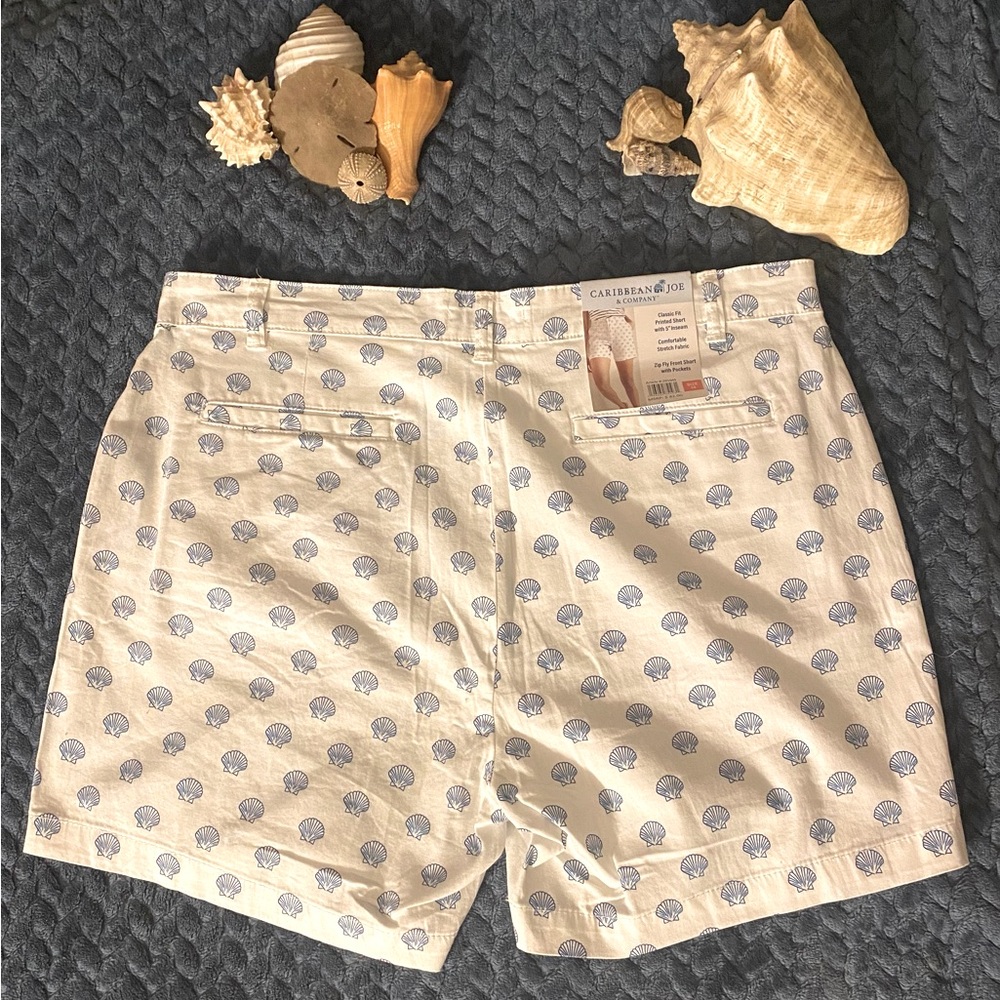 Seashell print white button zip fly classic fit shorts - Picture 6 of 8